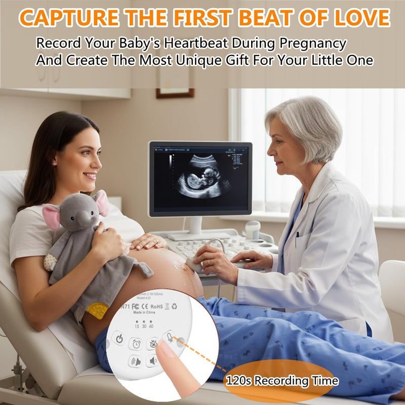 BEREST Elephant Baby Lovey Rechargeable Sleep Soother with 10 White Noises (Heartbeat, Shushing & Lullabies) & Cry Sensor|Timer|Recording|Plush Blanket Comforter Gift for Newborns|Infants|Boys & Girls - Image 4